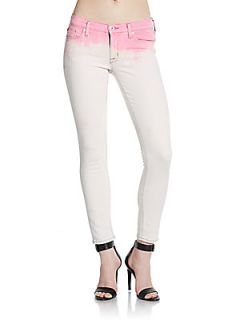 Dip Dyed Super Skinny Cropped Jeans   White Pink