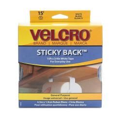 Velcro White 0.75 inch Sticky Back Tape (WhiteSize 0.75 inch wideAdhesive Pressure sensitiveAdhere to smooth surfaces for best results. Not recommended for fabrics, sewing, dashboards, flexible vinyl or underwater use. Continued exposure to full sunligh