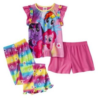 My Little Pony Toddler Girls 3 Piece Short Sleeve Pajama Set   Pink 3T