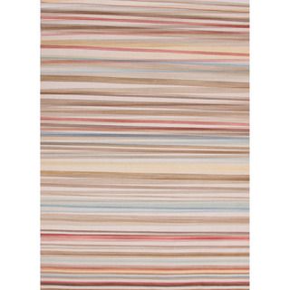 Handmade Flat weave Stripe patterned Multicolor 100 percent Wool Rug (8 X 10)