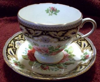 Foley Florence Footed Cup & Saucer Set, Fine China Dinnerware   Red Roses,Black&
