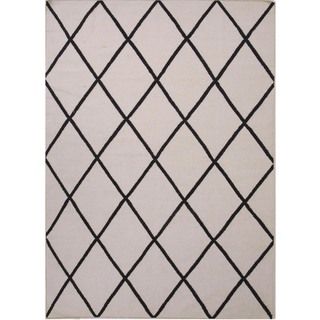 Flat weave Geometric Gray/black Wool Runner (26 X 8)