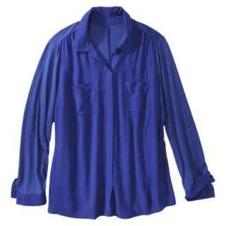 Pure Energy Womens Plus Size 3/4 Sleeve Popover Shirt   Blue 2X