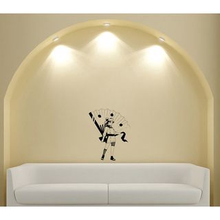Japanese Manga Little Girl Fan Belt Vinyl Wall Art Decal (Glossy blackEasy to applyInstruction includedDimensions 25 inches wide x 35 inches long )