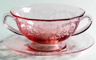 Fostoria Versailles Pink Cream Soup and Saucer Set   Stem #5098,Etch#278,Pink