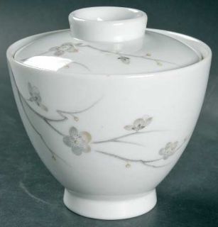 Mikasa Nara Sugar Bowl & Lid, Fine China Dinnerware   Gray Blossom,Pink Accents