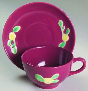 Coors Pottery Rosebud Flat Cup & Saucer Set, Fine China Dinnerware   Embossed Bu