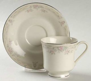 United Surgical Steel Ivory Lace Footed Cup & Saucer Set, Fine China Dinnerware