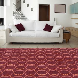 Hand knotted Red Rust Contemporary Karur Wool Geometric Rug (5 X 8)