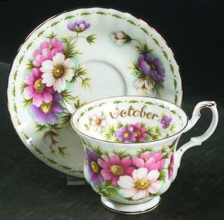 Royal Albert Flower Of The Month (Newer, Montrose) Footed Cup & Saucer Set, Fine