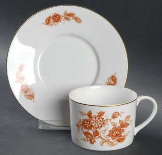 Mikasa Deauville Flat Cup & Saucer Set, Fine China Dinnerware   Orange Flowers R