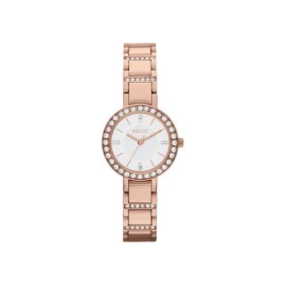 RELIC Womens Rose Tone Crystal Accent Watch