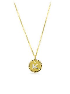 David Yurman Initial Pendant with Diamonds in Gold on Chain   K