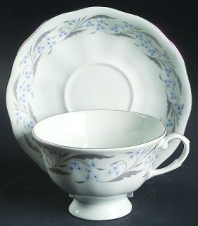 Favolina Harmony Footed Cup & Saucer Set, Fine China Dinnerware   Blue Floral,Pl