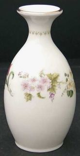 Wedgwood Mirabelle Bud Vase, Fine China Dinnerware   Bone, Green Dotted Edge, Fl