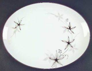 Fukagawa Berry 16 Oval Serving Platter, Fine China Dinnerware   Gray,Black Leav