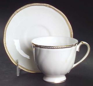 Wedgwood Crown Gold  Footed Cup & Saucer Set, Fine China Dinnerware   Bone, Gold