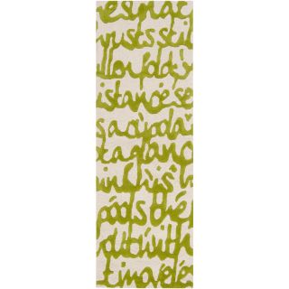 Hand tufted Contemporary White/green Scriptive Contemporary Loring New Zealand Wool Abstract Rug (2