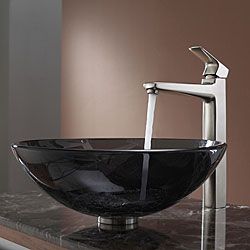 Kraus Bathroom Combo Set Clear Black Vessel Sink/faucet Brushed Nickel