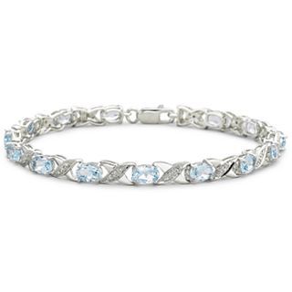 Genuine Blue Topaz and Diamond Accent Bracelet, White/Gold, Womens