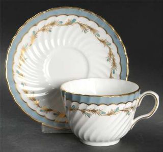 John Aynsley Marjorie Flat Cup & Saucer Set, Fine China Dinnerware   Gold Trim,
