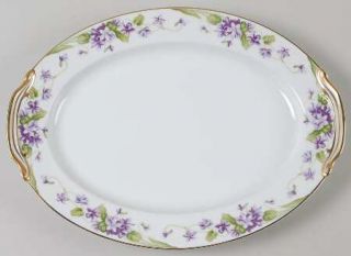 Noritake Nancy 13 Oval Serving Platter, Fine China Dinnerware   Violets, Green