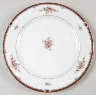 Noritake Bordeaux Salad Plate, Fine China Dinnerware   Red/Brown Band, Flowers