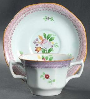 Adams China Lowestoft (Older Backstamp) Flat Bouillon Cup & Saucer, Fine China D