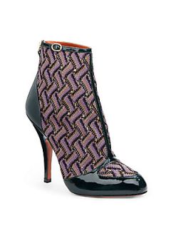 Patent Leather Trim Knit Ankle Boots   Purple