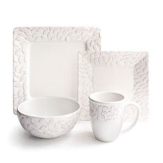 Waverly Be Leaf Me 16 piece Dinner Set (WhitePieces 16 Service for Four (4)Style Casual dinnerwareMaterial EarthenwareMicrowave safe YesOven safe No Care instructions Dishwasher safeSet Includes Four (4) 10.75 inch dinner platesFour (4) 8 inch sal