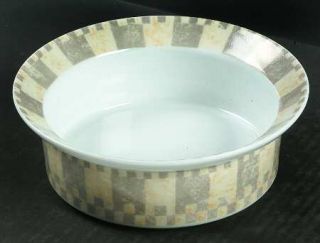 Dansk Checkar Fruit/Cereal Bowl, Fine China Dinnerware   Gray/Yellow Geometric S