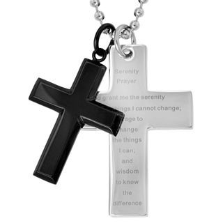 Stainless Steel Serenity Prayer Cross Pendants, Two Tone, Mens