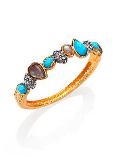 Alexis Bittar Turquoise, Labradorite & Pave Crystal Cluster Bangle Bracelet   Go