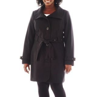 Worthington Belted Wool Blend Coat   Plus, Black, Womens