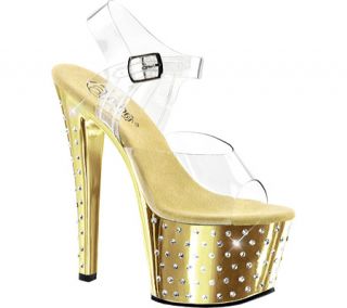 Womens Pleaser Stardust 708   Clear/Gold Chrome High Heels
