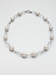 Majorica 6MM & 14MM Baroque Pearl & Clear Quartz Necklace   Pearl Silver