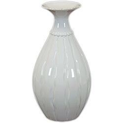 White Ceramic Flower Pot (CeramicDecorative vase Does not hold water Dimensions 6 inches diameter x 11.5 inches high)
