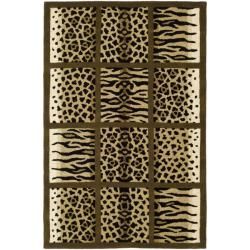 Handmade Soho Jungle Print Beige N. Z. Wool Rug (96 X 136)