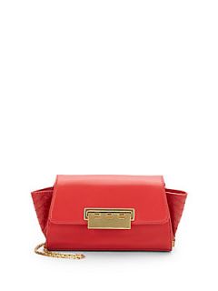 Leather Flap Convertible Clutch   Bright Red