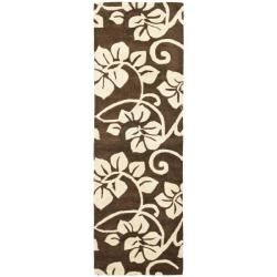 Handmade Soho Brown/ivory Floral New Zealand Wool Runner (26 X 8)