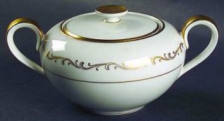 Heinrich   H&C 78358 Sugar Bowl & Lid, Fine China Dinnerware   Gold Scroll Desig