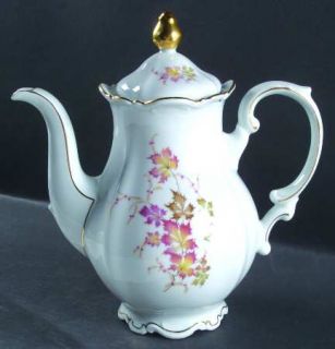 Mitterteich Autumn Leaves Coffee Pot & Lid, Fine China Dinnerware   Embossed Scr