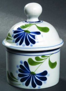 Dansk Sage Song Sugar Bowl & Lid, Fine China Dinnerware   Blue Band/Flowers/Dots