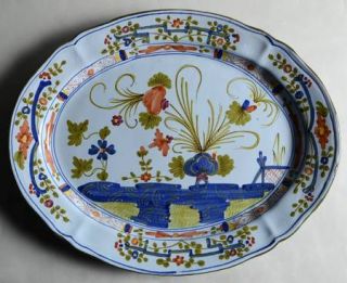 Sigma Carnation 16 Oval Serving Platter, Fine China Dinnerware   Blue Vase,Red,