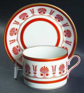 Richard Ginori Ercolano Red Flat Cup & Saucer Set, Fine China Dinnerware   Red B
