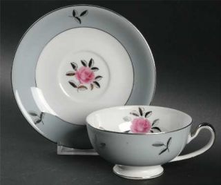 Seyei Bella Maria Footed Cup & Saucer Set, Fine China Dinnerware   Roses, Silver