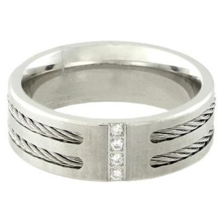 Stainless Steel and Cubic Zirconia Mens Cable Ring   Silver (Size 9)