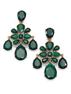 Oscar de la Renta Crystal Cluster Clip On Chandelier Earrings   Emerald