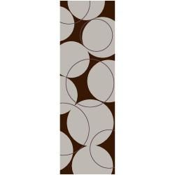 Hand tufted Contemporary Circles Brown/white Goa New Zealand Wool Geometric Rug (26 X 8)