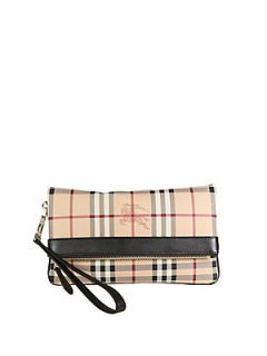 Burberry Adeline Coated Canvas Fold Over Wristlet Clutch   Chocolate
